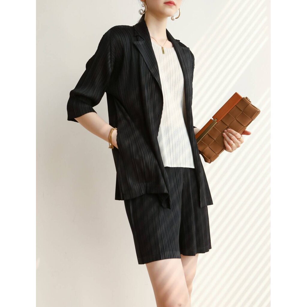 2MUAY รุ่น GJO7717 เสื้อสูท เสื้อคลุมอัดพลีทคุณภาพ 9สี FREE SIZE HALF SLEEVE COLLAR PLEATED CARDIGAN / JACKET