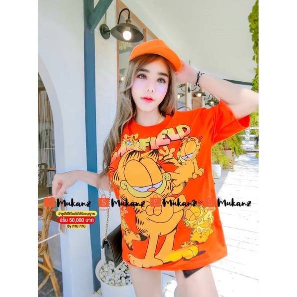 เสื ้ อยืดกราฟิกน ่ ารัก Garfield Cat Pattern 2024 ฤดูร ้ อนผู ้ หญิงเสื ้ อยืดสบายๆราคาถูกหลวมขนาด