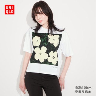 Uniqlo เสื้อยืด แขนสั้น พิมพ์ลายดอกไม้ Andy สําหรับผู้หญิง (UT) Andy Warhol)