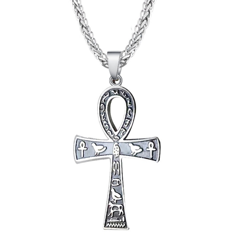 Fine แฟชั่นโบราณอียิปต์ Cross-สร้อยคอผู้ชายสแตนเลสเงิน Biker จี้ Choker Chain สร้อยคอ Amulet-Jewel