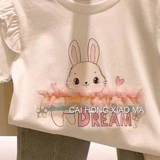 พร้อมส่ง ขายดี เสื้อยืดแขนสั้น พิมพ์ลายกระต่ายน่ารัก สไตล์เกาหลี ญี่ปุ่น แฟชั่นฤดูร้อน สําหรับเด็กผู้หญิง 2023