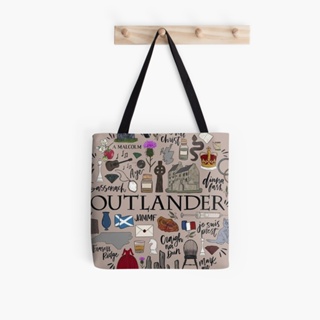 กระเป๋าถือ กระเป๋าสะพายไหล่ กระเป๋าช้อปปิ้ง ผ้าแคนวาส ลาย Outlander สไตล์ฮาราจูกุ สําหรับผู้หญิง