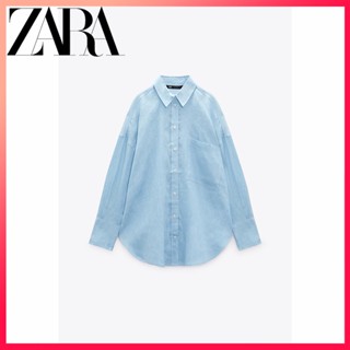 Zara ใหม่ เสื้อผ้าผู้หญิง ผ้าลินินบริสุทธิ์ แขนยาว คอปก