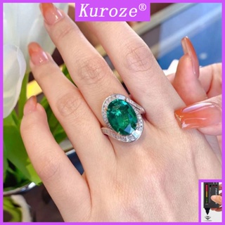 Kuroze แหวนเพชร สีเขียวมรกต หรูหรา สไตล์วินเทจ