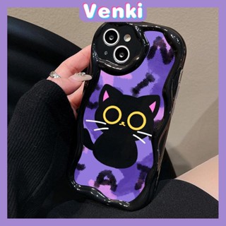 VENKI - เคสสำหรับ iPhone 11 Pro Max TPU Soft Glossy Curved Wave Case การ์ตูนแมวน่ารักป้องกันกล้องกันกระแทกสำหรับ iPhone 14 13 12 11 Plus Pro Max 7 Plus X XR