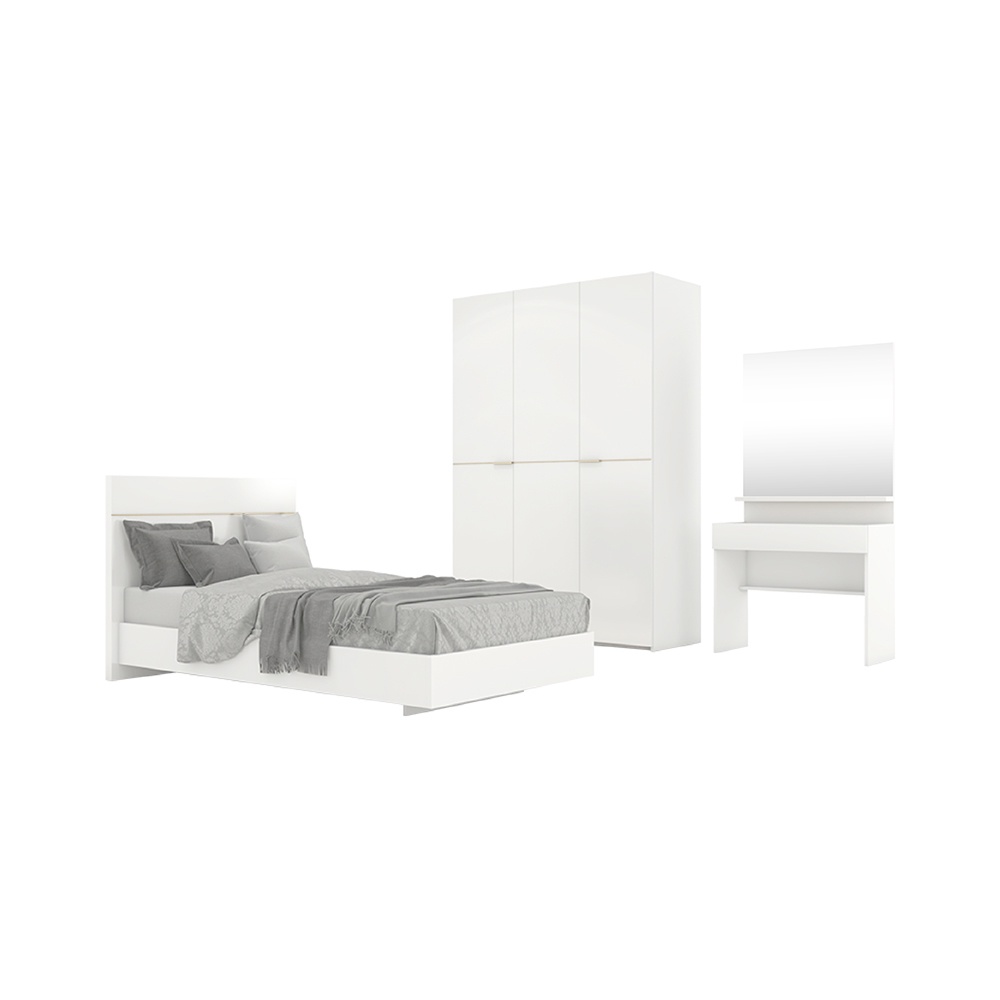 INDEX LIVING MALL ชุดห้องนอน รุ่นบลัง ขนาด 3.5 ฟุต (เตียง(พื้นเตียงทึบ)+ตู้เสื้อผ้า 3 บาน+โต๊ะเครื่องแป้ง) - สีขาว