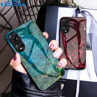 เคสโทรศัพท์มือถือกระจกนิรภัย แบบแข็ง ลายหินอ่อน สําหรับ OPPO Reno 8 Pro 8T A78 5G A58