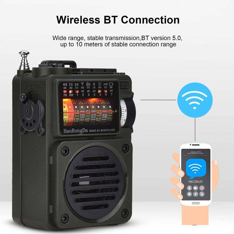 3in1 HRD-700 AM วิทยุ FM เครื่องเล่นเพลงวิทยุแบบพกพารับ BT 3W TF Card รองรับลําโพงแบบพับเก็บได้สัญญา