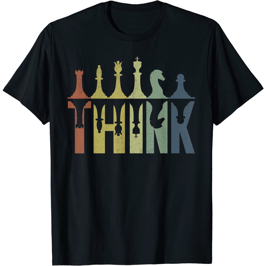 Think Retro Vintage Chess Pieces Player Gifts Chess Coach Men and Women Cotton Tshirts Short Sleeve_02