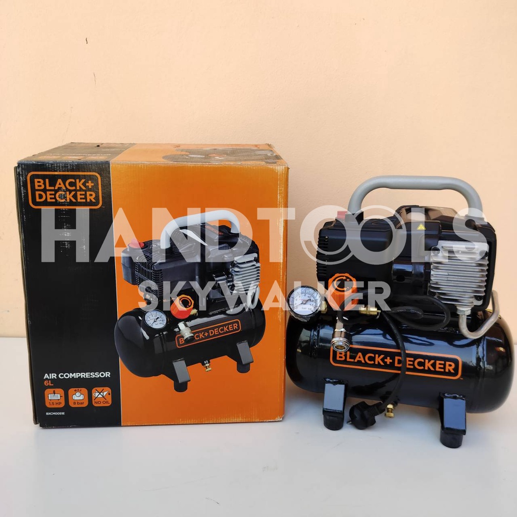 BD195/6-NK ปั๊มลมโรตารี่ 6ลิคร Oil Less 1.5 HP 8บาร์ BLACK+DECKER สินค้าเเท้รับประกันจากผู้เเทนจำหน่