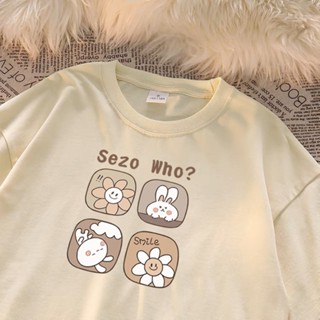 TOP CT【💘💘】Korean loose cotton short-sleeved T-shirt cartoon printing retro oversize top for women