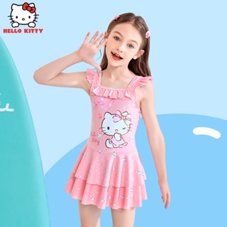 พร้อมส่ง ชุดว่ายน้ําวันพีช ลาย Hello Kitty แฟชั่นฤดูร้อน สําหรับเด็กผู้หญิง 2023