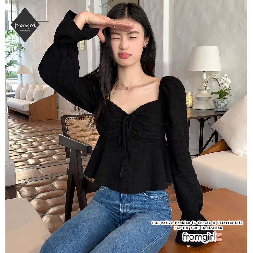 เสื้อเชิ้ตแขนยาว แต่งกระดิ่ง แฟชั่นฤดูใบไม้ผลิ สไตล์ฝรั่งเศส