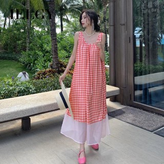 IELGY ชุดเดรสกระโปรง เปิดหลัง สีชมพู เอวสูง กระชับสัดส่วน ทรงหลวม สําหรับสตรี