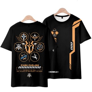 【Hot】เสื้อยืดแขนสั้นพิมพ์ลายอนิเมะ Honkai Impact 3 Kiana Kaslana 3D แฟชั่น Unisex