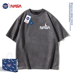 เสื้อยืดแขนสั้น พิมพ์ลาย NASA ทรงหลวม แฟชั่นฤดูร้อน สไตล์อเมริกัน สําหรับผู้ชาย