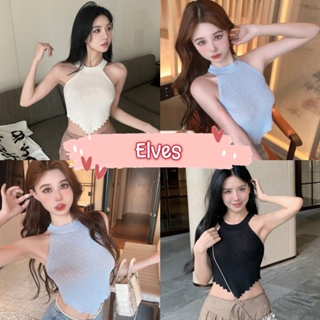 Elves✨พร้อมส่ง✨ เสื้อสายเดี่ยวไหมพรม ปลายสามเหลี่ยมนิ่มใส่สบายคิ้วๆ ~M5120~ -C