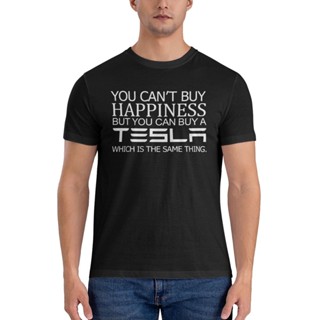 เสื้อยืด ผ้าฝ้าย พิมพ์ลายกราฟิก You Can Not Buy Happy Funny Elon Musk Car Tesla สําหรับผู้ชาย