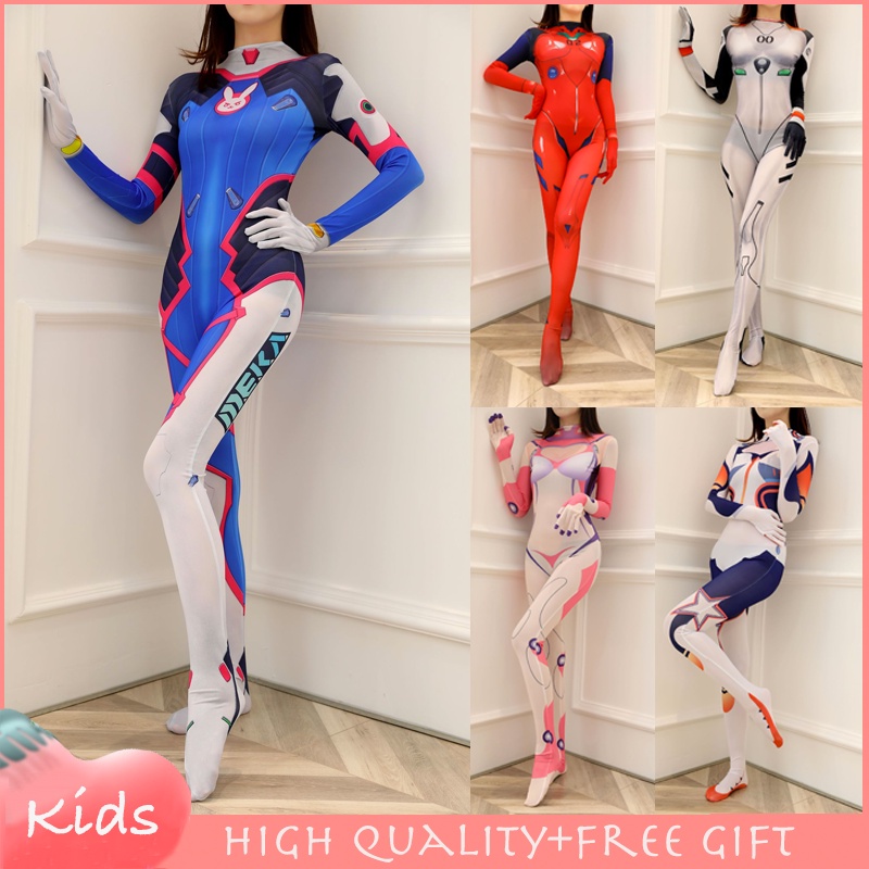 D.va Overwatch Asuka Ayanami Rei EVA U-09 ชุดจั๊มสูทคอสเพลย์ เกมสันติภาพ Qiyana เซ็กซี่ สําหรับผู้หญ