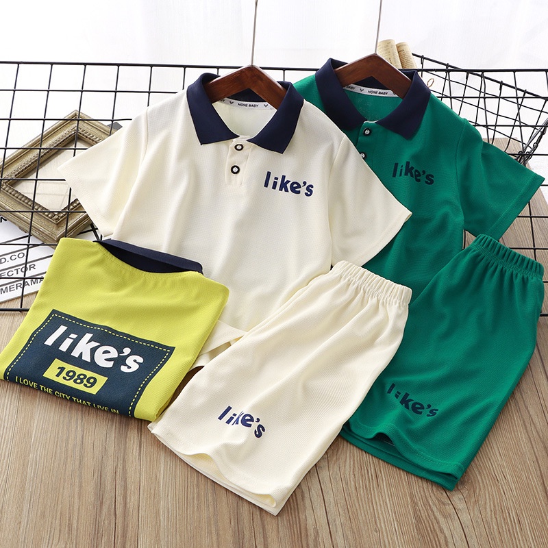 [ML] 90-160 ซม. ฤดูร้อน เด็ก สไตล์ใหม่ วาฟเฟิล แขนสั้น เสื้อโปโล สูท เด็กผู้ชาย เด็กผู้หญิง เกาหลี ชุดลําลอง เสื้อผ้าเด็ก