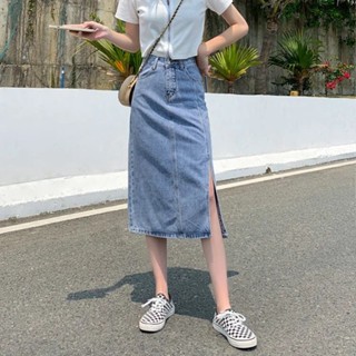 Fulllove กระโปรงยีนส์ ทรงเอ เอวสูง สไตล์เกาหลี y2k Denim skirt (S-2XL)