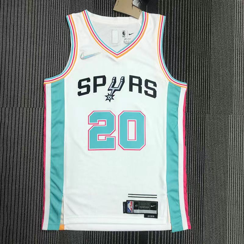Classics NBA เสื้อบาสเก็ตบอลผู้ชาย San Antonio Spurs 20 Manu Ginobili Retro City Edition เสื้อ Swing