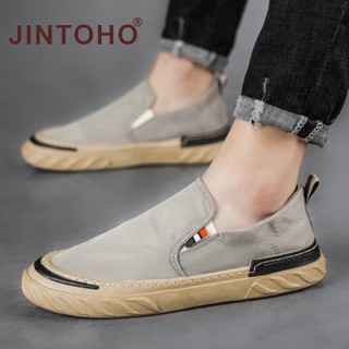 Jintoho รองเท้าโลฟเฟอร์ลําลอง ผ้าแคนวาส ยาง ใส่สบาย แฟชั่นสําหรับผู้ชาย