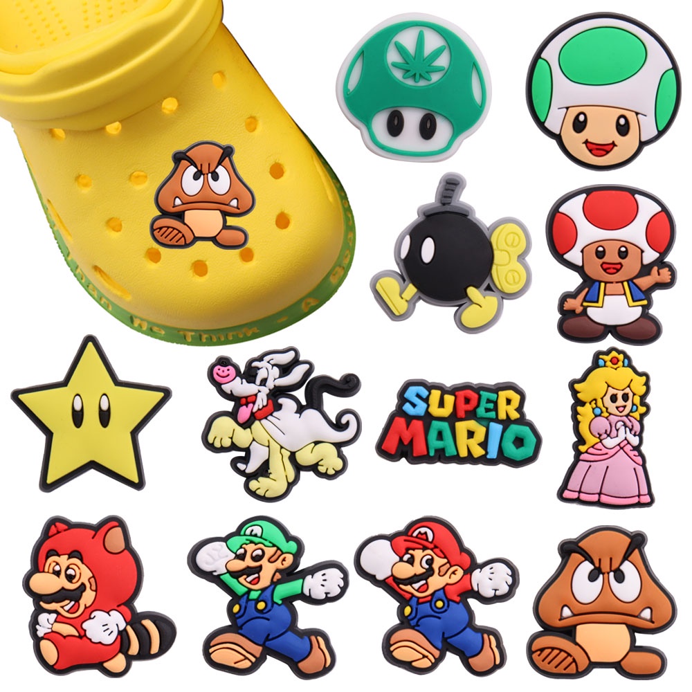 น่ารักเห็ด Jibbits สําหรับออกแบบ Pins Disney Princess Jibitz Charm รองเท้ามังกร Charms Super Mario เ