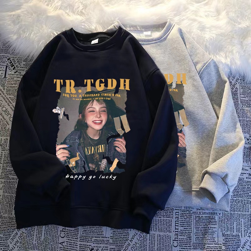 เสื้อกันหนาวแขนยาว คอกลม ทรงหลวม พิมพ์ลายน่ารัก แฟชั่นสไตล์เกาหลี สําหรับผู้หญิง