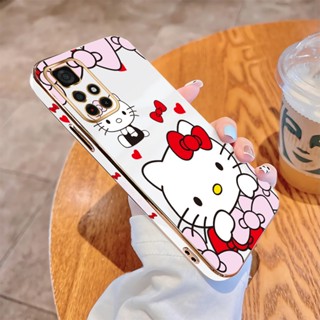 เคสโทรศัพท์มือถือ แบบนิ่ม ลายการ์ตูนคิตตี้ ขอบสี่เหลี่ยม หรูหรา สําหรับ Xiaomi Poco M3 M4 Pro 4G 5G M5 M5S