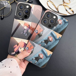 เคสโทรศัพท์มือถือกระจกนิรภัย แบบแข็ง ป้องกันเลนส์ ลาย Spy×Family Anya สําหรับ iPhone 14 13 Pro Max 12 Mini 11 X XR Xs 7 8 SE 2020