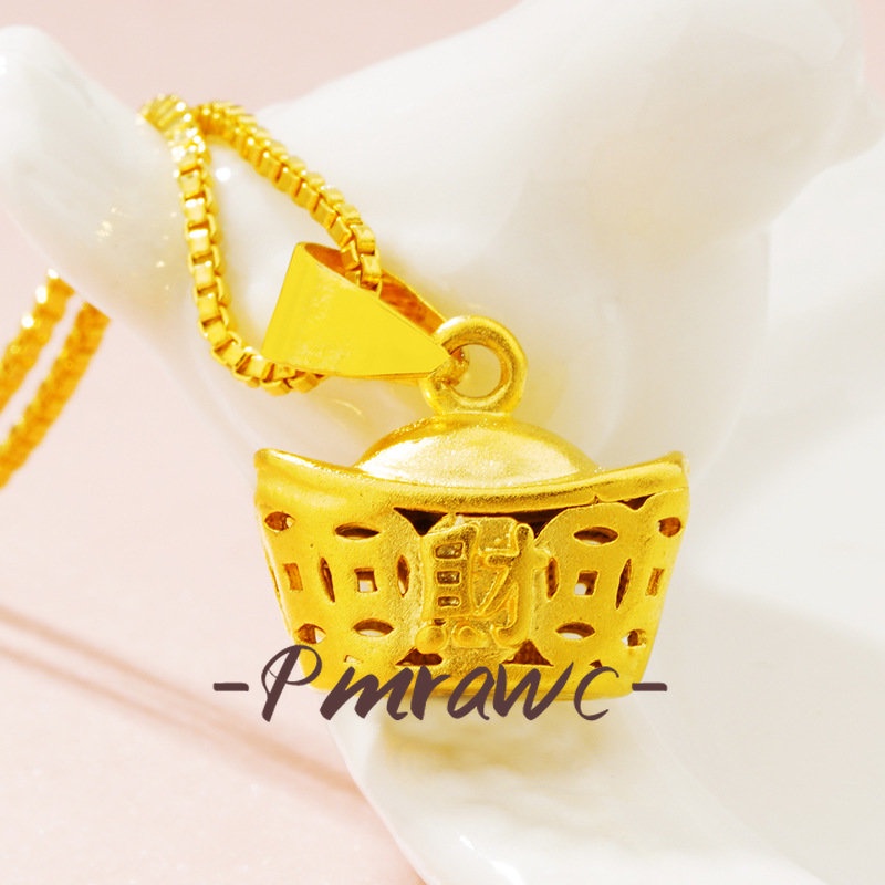 Pmrwc | 24K Gold Hollow Ingot จี้หญิง Au999 สร้อยคอทอง FS1406