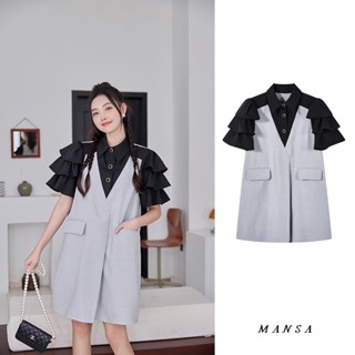 MANSA black ruffle dress เดรสผู้หญิง