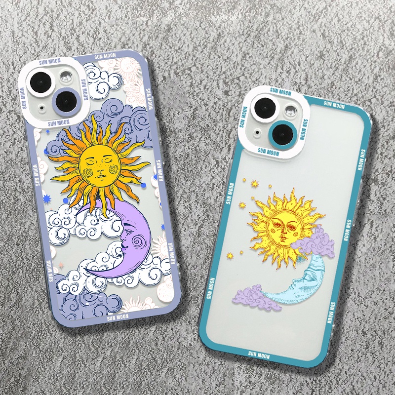 น ่ ารักการ ์ ตูน Sun Moon Face Love โทรศัพท ์ สําหรับiPhone 15 11 12 13 14 Pro Max XS X XR 7 8 Plus SE 2020 โปร ่ งใสกันกระแทกฝาครอบ