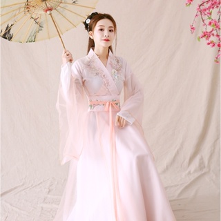 Hanfu เครื่องแต่งกาย แขนกว้าง ขนาดใหญ่ สีชมพู แฟชั่นแฟรี่ สไตล์โบราณ