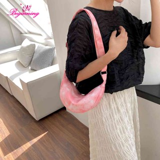 ✿ beginning ✿ Colorful Tie Dyed Crescent Moon Bag Zipper Canvas Dumpling Bag Metal Buckle Double Layer Shoulder Strap