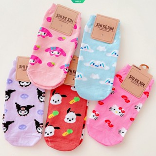 ถุงเท้า ผ้าฝ้าย ลาย Hello Kitty Sanrio Kuromi My Melody Cinnamoroll น่ารัก เหมาะกับของขวัญ สําหรับเด็กนักเรียน