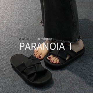 PARANOIA  I   ผู้หญิงใหม่ลายทางสไตล์เกาหลีรองเท้าแตะลำลองแฟชั่นรองเท้าชายหาด