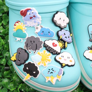 Jibitz Crocs Sunny Typhoon Jibbits Charm น่ารัก สภาพอากาศ เมฆแดด จิบิตส์ หม้อ สําหรับเด็ก รองเท้า อุปกรณ์เสริมตกแต่ง