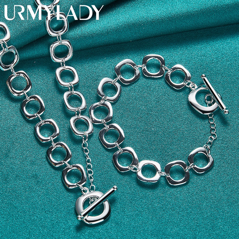 Urmylady ชุดสร้อยคอ สร้อยข้อมือ แหวนเงินสเตอร์ลิง 925 ทรงสี่เหลี่ยม เครื่องประดับแฟชั่น สําหรับผู้หญิง งานแต่งงาน ปาร์ตี้