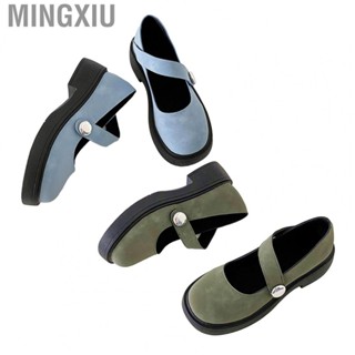 Mingxiu Student PU Leather Shoes  Shallow Casual Round Toe Women Thick Heel Vintage Shoes Prevent Slip  for Daily