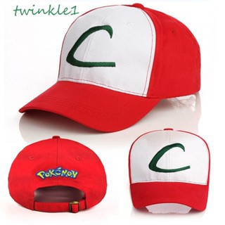 Twinkle1 หมวกเบสบอล ผ้าฝ้าย ลายตัวอักษร Pokemon สีแดง ปรับได้ สไตล์เกาหลี