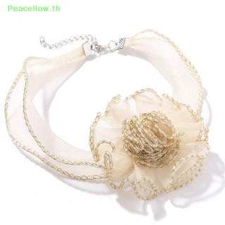 Peacellow สร้อยคอ ผ้าตาข่าย แต่งลูกไม้ ลายดอกไม้ 3D เรียบง่าย