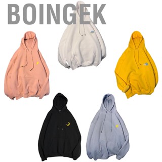 Boingek Embroidered Hoodie Pocket Drawstring Drop Shoulder Fashionable Oversize Hooded for Women