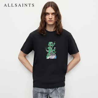 Allsaints เสื้อยืดคอกลม แขนห้าส่วน พิมพ์ลาย สีดํา แฟชั่นฤดูร้อน สําหรับผู้ชาย MG174Y