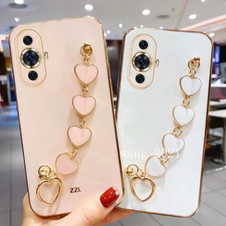 ใหม่ เคสโทรศัพท์มือถือแบบนิ่ม ขอบตรง พร้อมสายคล้องข้อมือหัวใจ สําหรับ Huawei Nova 11 Pro 11i Y91 Y71 2023 Nova 11i