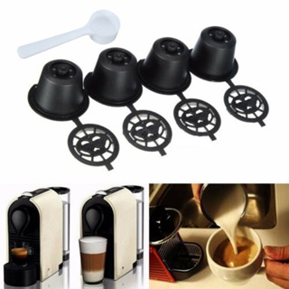 Coffee Capsule 4pcs Reusable Refillable Cup Pods Spoon For Nespresso Q4X8