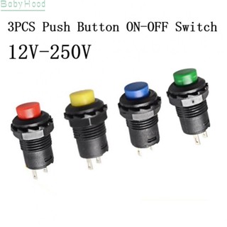 【Big Discounts】Button Switch Push Button Round Self-locking Switch 12v-250v 2 Pins 3 Pcs#BBHOOD