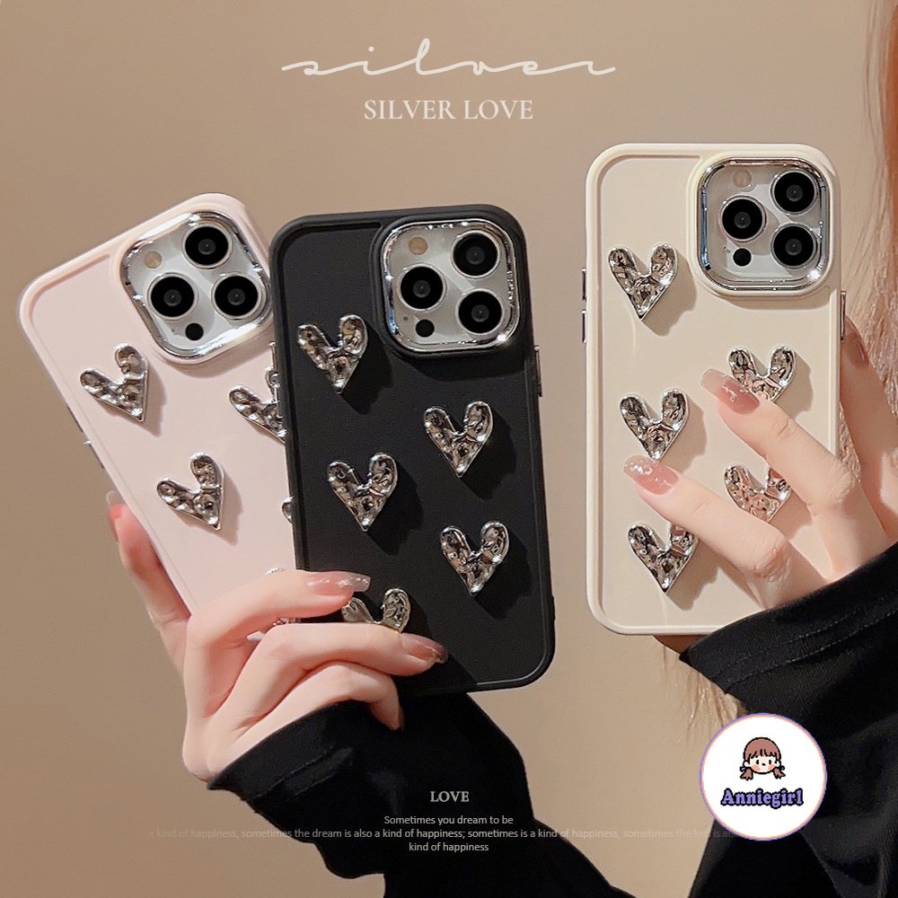 เคสไอโฟน11 โลหะ กันกระแทก ลายหัวใจ 3D สีพื้น หรูหรา สําหรับ IPhone 11 15 14 Pro Max 13Pro IP12 Pro Max XS XR 7 8 Plus SE