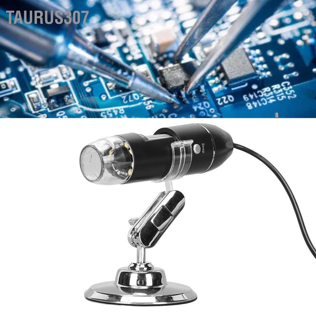 Taurus307 กล้องจุลทรรศน์ดิจิตอลแบบมือถือกำลังขยาย 50X ถึง 1600X USB Type C Micro 3 in 1 กล้องไมโครสโคปพร้อมไฟ LED 8 ดวง